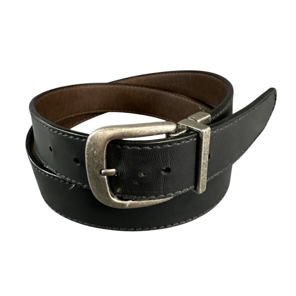 Mens Reversible Black Brown Belt Antique Silver Buckle 42/105 0613-00